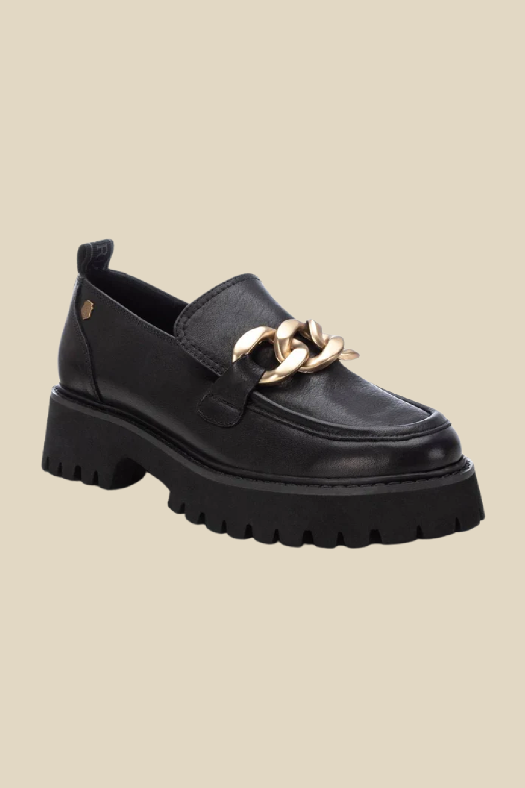 Black loafers with gold chain discount