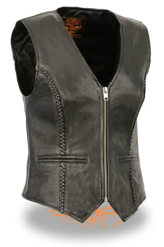 Ladies Zipper Front Braided Vest #4550