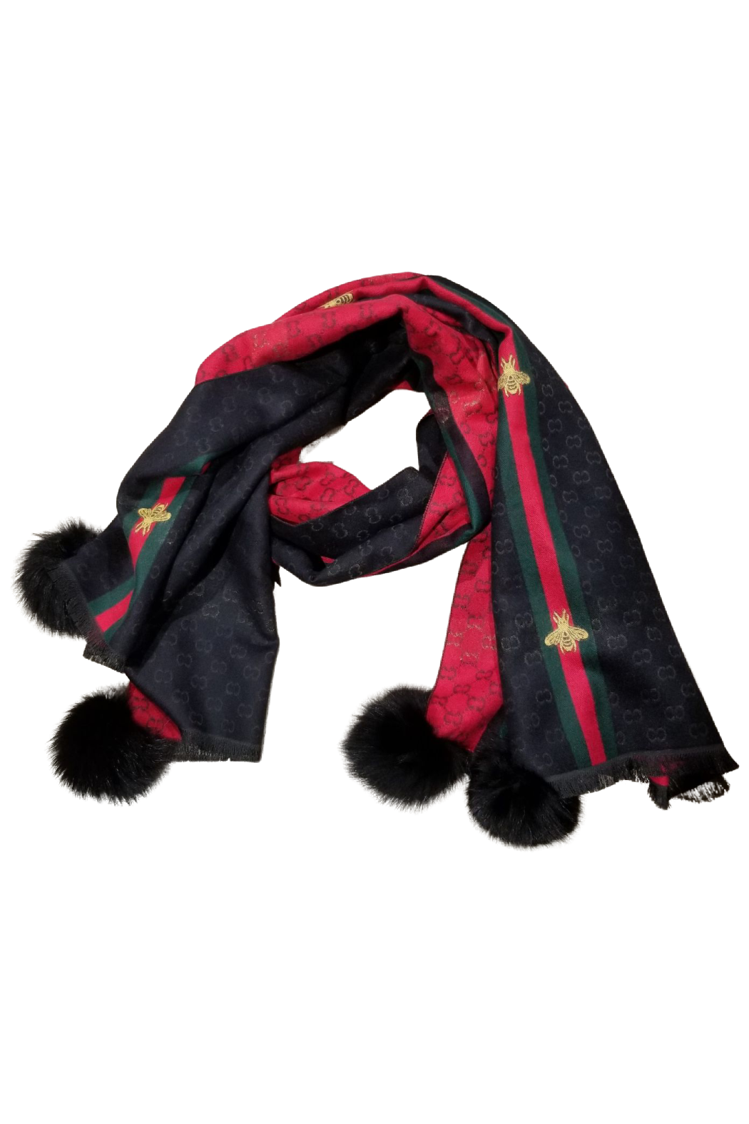 Woven Scarf with Fox Pom