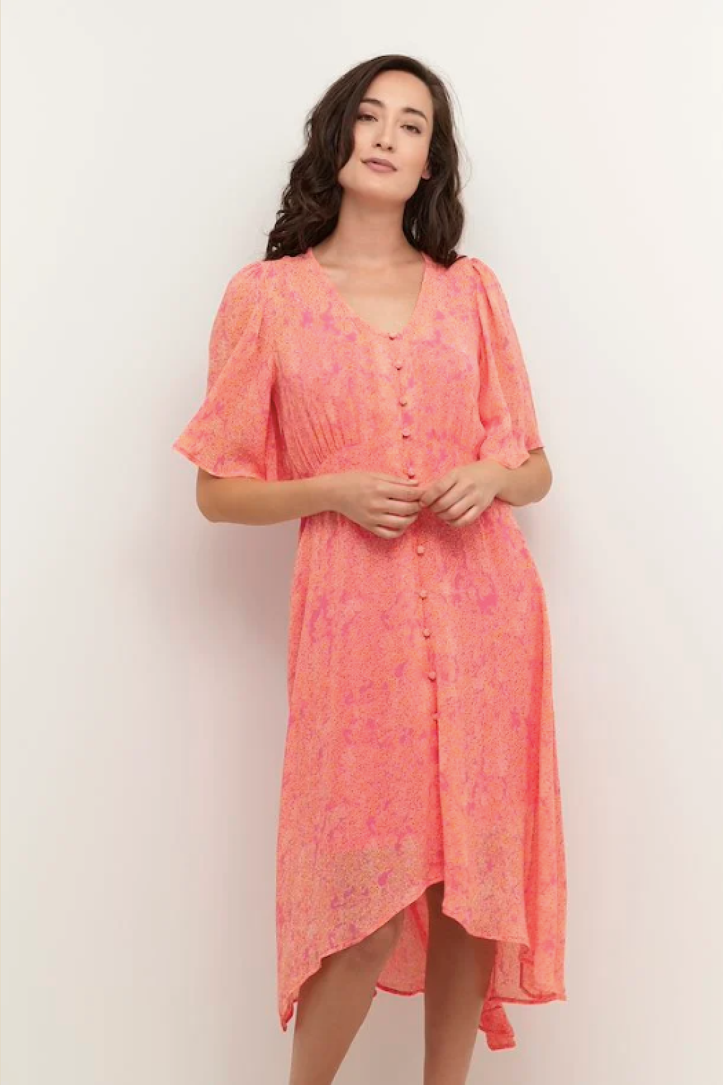 Peach lace 2025 midi dress