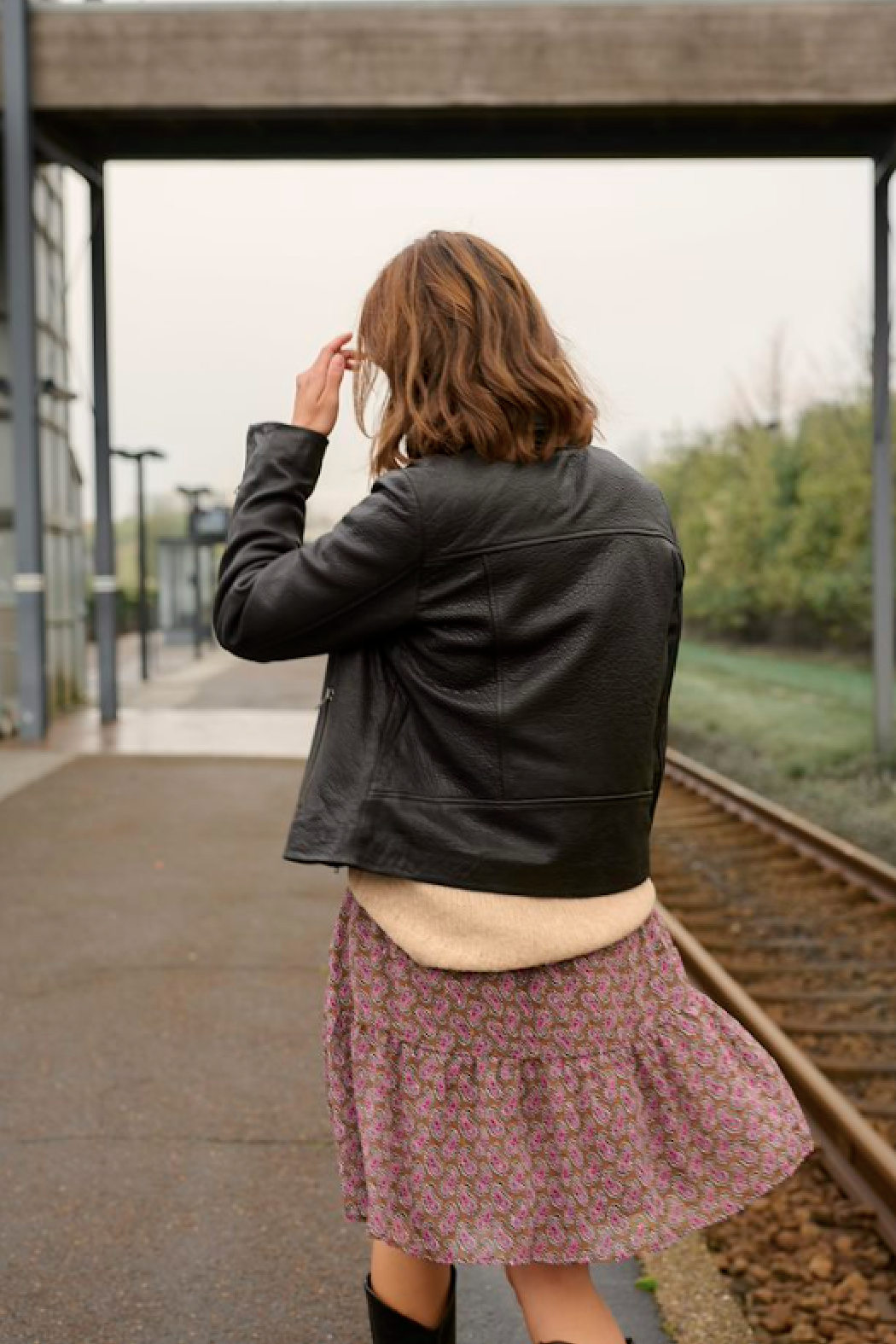 Brown leather jacket skirt deals