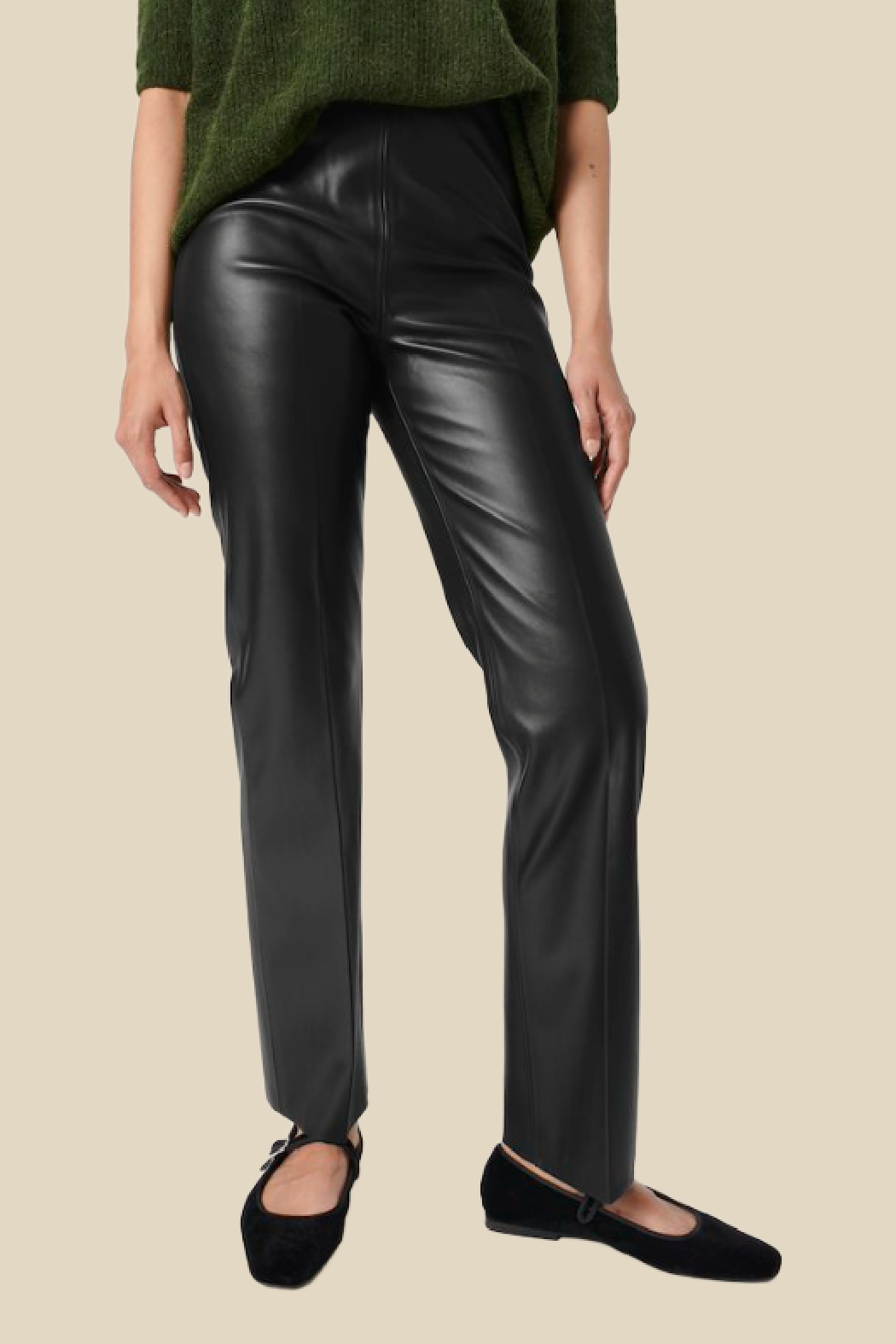 Faux leather top biker trousers