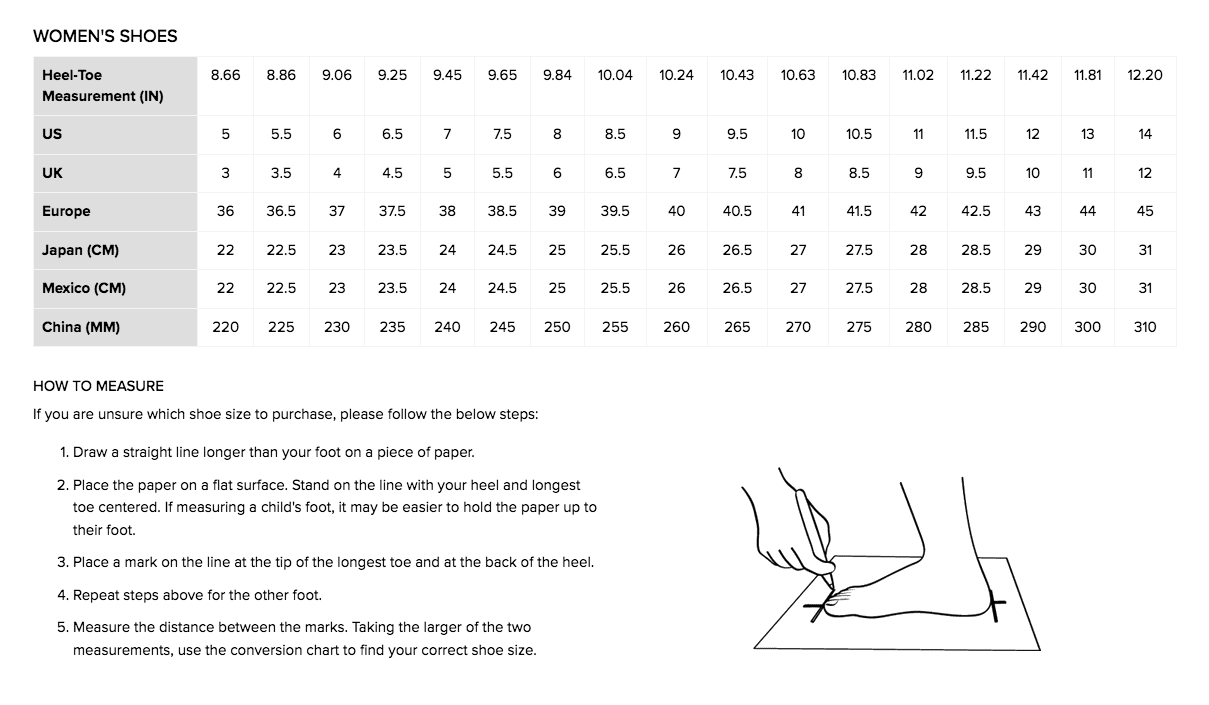 Ugg measurements online