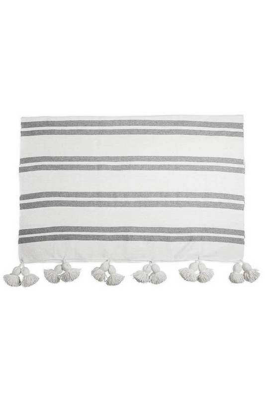 Pom Pom Racer White Throw