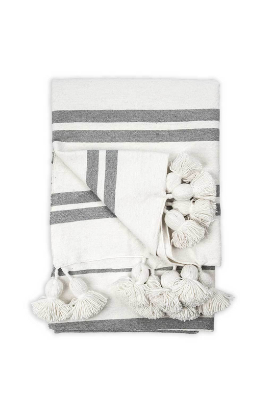 Pom Pom Racer White Blanket