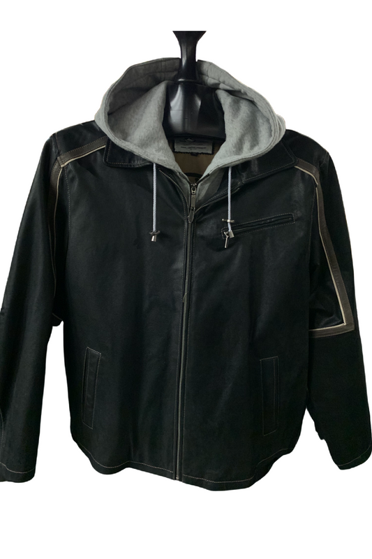 Mens Leather Jacket With Hoodie - Tall size In Canada