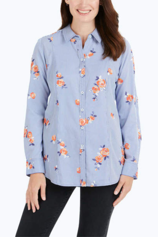 Riley Embroidered Floral Stripe Shirt