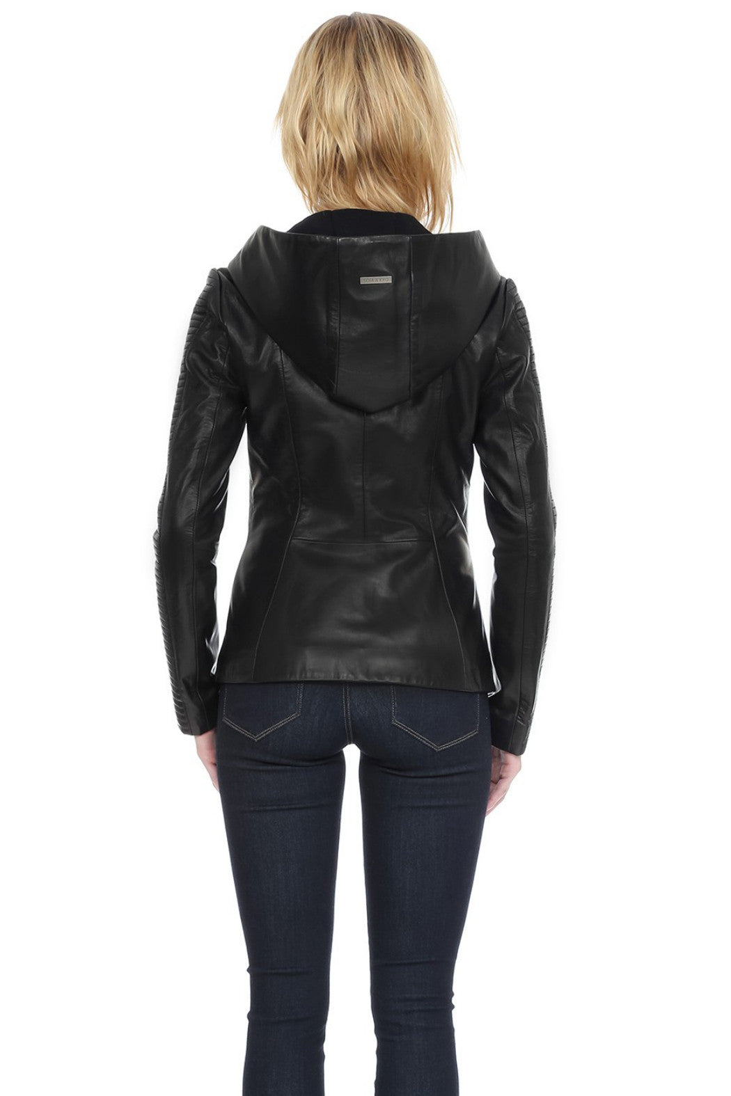 Lexine Leather Jacket with Quilted Sleeves