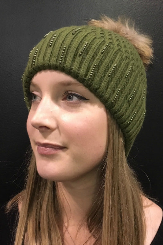 Knit with Pearls Toque with Ponytail Slot